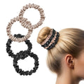 Zenssia Mulberry Silk Scrunchies 4pc – Black & Coffee, Skinny Hair Ties for Fine Hair