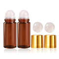 Rose Quartz Essential Oil Roller Bottles - 50ml Refillable Amber Glass (2 Pack)