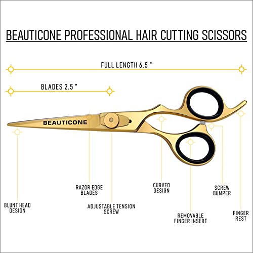 BEAUTICONE Hair Cutting Scissors | Professional Stainless Steel Barber Scissors/Shears | Hairdressing Scissors | Smooth & Sharp Edge Blades - Hair Scissors for Men/Women (Gold)