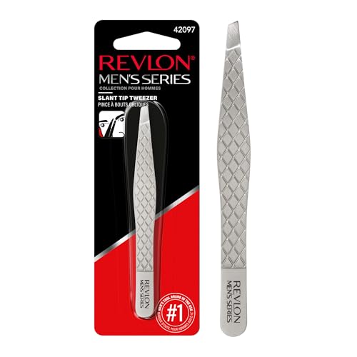 Revlon Men's Precision Slant Tip Tweezers - Stainless Steel Non-Slip Grip