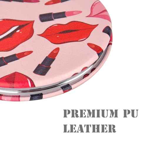 Quality Compact Vanity Mirror Gifts for Girls Women Beauty, Stylish Travel Folding Makeup Mirrors for Wallet Purse Pocket Handbag, Portable Double-Sided Magnifying Cosmetic Mirror, Bright Red