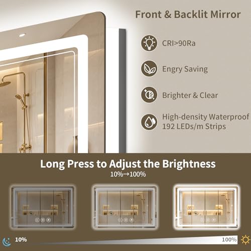 30x36 LED Bathroom Mirror with Anti-Fog & Dimmable Lights