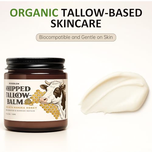 Whipped Tallow Balm for Face ? 100% Grass-Fed Organic Beef Tallow Cream with Manuka Honey & Beeswax ? Body & Face Moisturizer for Sensitive Skin, Nourishing & Repairing, 4.2 oz