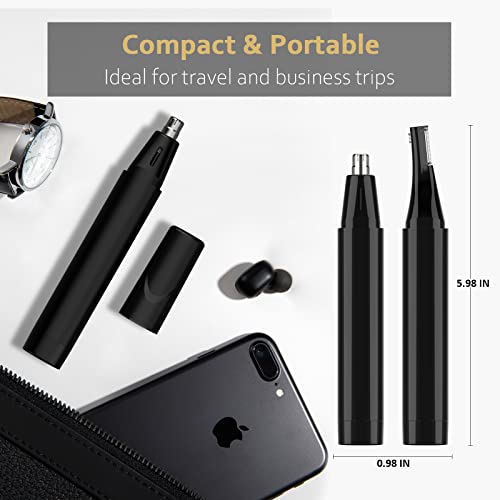 Ear Nose Hair Trimmer for Men, Rechargeable Eyebrow Facial Hair Trimmer, Painless Waterproof Nose Clipper 2023 Professional Dual Blades Face Shaver (Black)