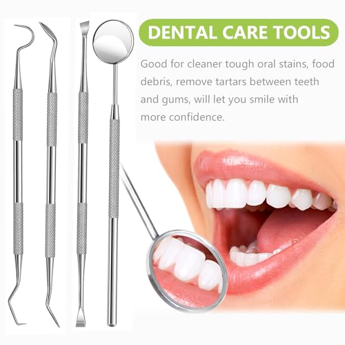 8 Pack Dental Tools PARYUNGR Teeth Cleaning Tool Kit, Stainless Steel Scraper Plaque Tartar Remover Tooth Cleaner Dental Floss Picks, Professional Oral Care Hygiene Set for Personal Pet Use with Case