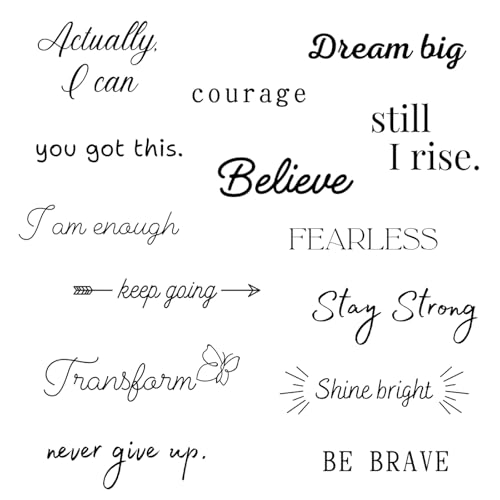 Motivational Temporary Tattoos - Waterproof Inspirational Words Black Mini