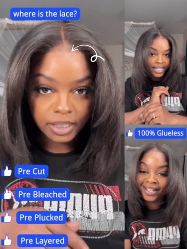 Nadula Short Layered Yaki Bob Wig 10" Human Hair 180% Density