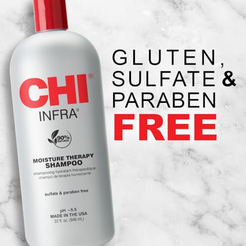 CHI Infra Shampoo, Gently Cleanses Scalp & Hair, Hydrating & Nourishing For All Hair Types, Designed for Heat Damaged Hair, Sulfate, Paraben, & Cruelty-Free, 32 Oz