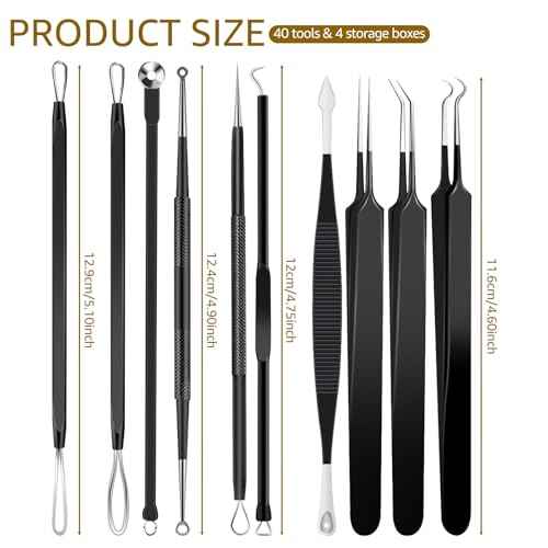 40pcs Pimple Popper Tool Kit Stainless Steel Blackhead Remover Tool Comedones Extractor for Forehead Facial Nose Lightweight Acne Needle Tool with Metal Case for Travel Home Use