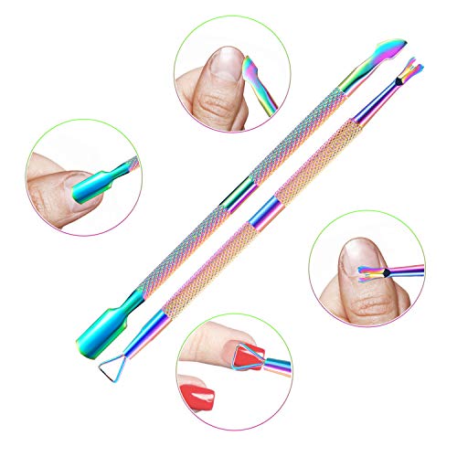 XUNXMAS Rainbow Titanium Cuticle Trimmer Set with Pusher & Nipper – 5-in-1 Manicure Tool