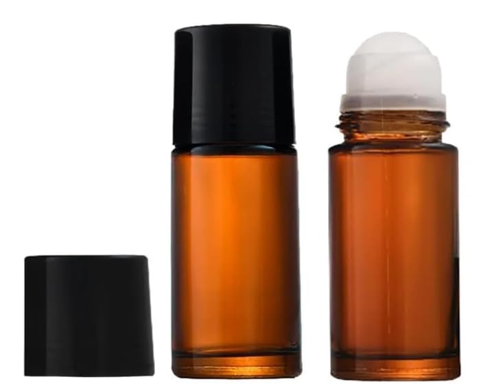 2Pc 50ml Brown Glass Essential Oil Roller Bottles Refillable