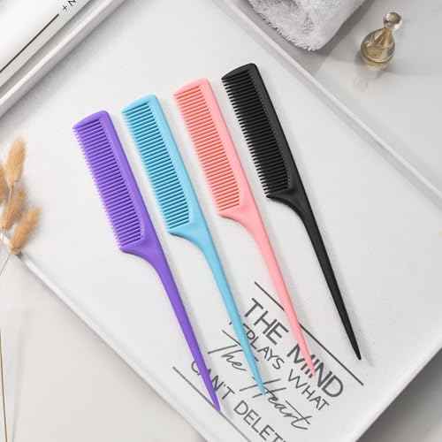 4 Pcs Rattail Combs for Women -Fine Tooth Styling Comb with Ergonomic Handle, Anti-Static Heat-Resistant Professional Hair Parting Tools for Smooth Detangling, Updos & Salon-Perfect Hairstyles.