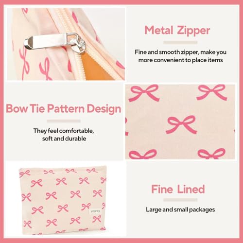 Floral Makeup Bag with Pink Bow – Large Cosmetic Organizer