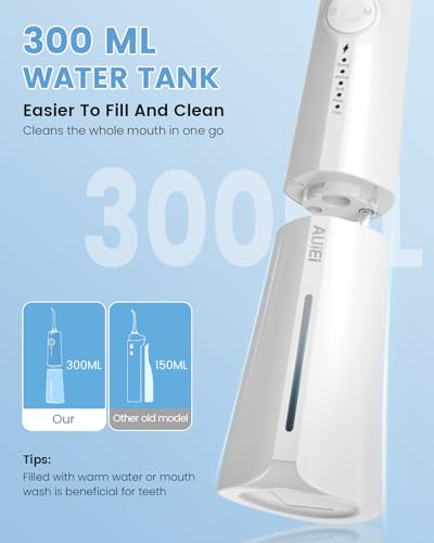 AUIEI Water Flosser Teeth Pick: 9 Jet Tips Cordless Oral Irrigator with 300ML, 5 Modes Portable Power Dental Flossers, IPX7 Waterproof Rechargeable Electric Waterflosser Machine for Home Travel