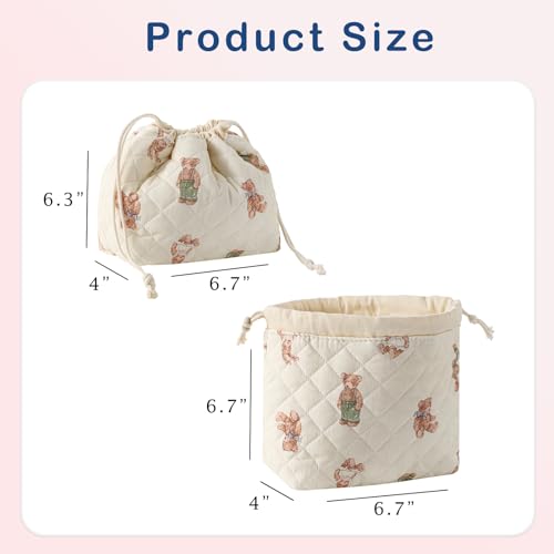 Quilted Cotton Drawstring Makeup Bag with Canvas Lining