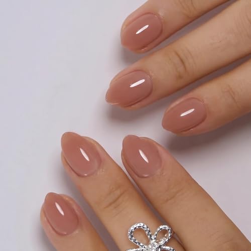 CurvLife Extra Short Almond Press On Nails - Peach Nude Pink, Soft Gel, A1 Variation