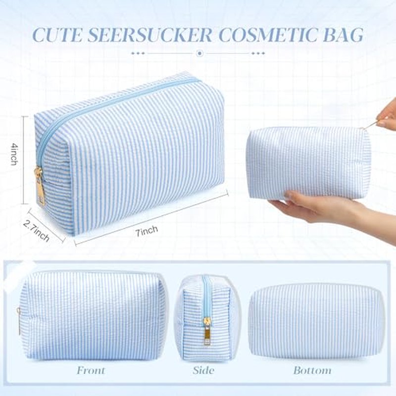 Sanwuta 6-Pack Seersucker Cosmetic Bags - Striped Makeup Pouches