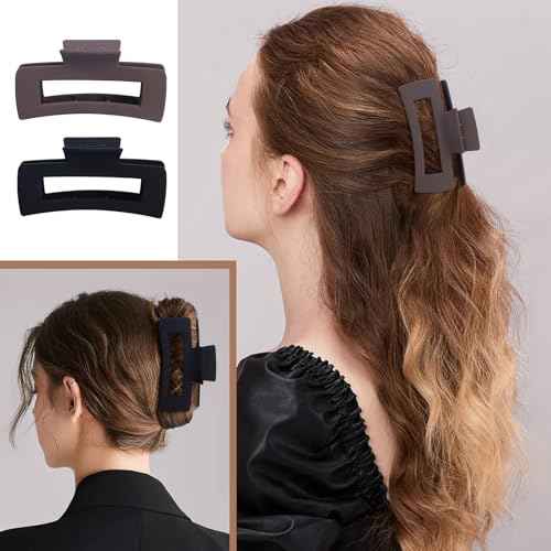 8 Pcs Large Hair Claw Clips 4.1 Inch Non-slip Big Square Matte Hair Claws for Women, Strong Hold Banana Clip for Thick Thin Hair(Grey/Khaki/Black)