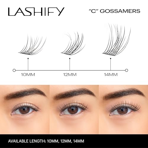 Lashify Curl 10mm Gossamer DIY Eyelash Extensions Refill, Black, Easy False Eyelashes for a Natural Look