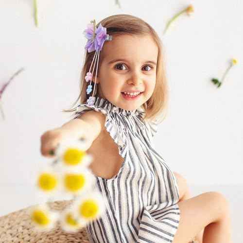 OAOLEER 6PCS Halloween Hair Bows for Girls, Yellow Purple Flower Hair Accessories for Girls Grosgrain Ribbon Bows With Alligator Clips Girl for Kids Teen (Flower Bows-Back to School)