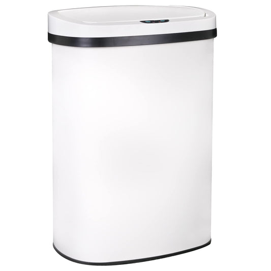 Kitchen Trash Can Office Bathroom Bedroom Waste Bin with Lid Automatic Sensor Touch Free Stainless Steel Garbage Can 13 Gallon / 50L,White