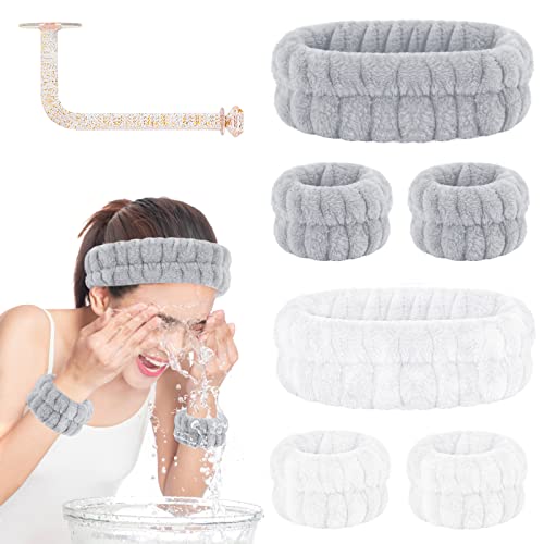 CERETIA Face Washing Headband and Wristband Set of 2, Microfiber Spa Wristbands with Holder, Absorbent Wrist Scrunchies