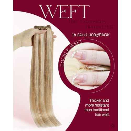 Moresoo Sew in Hair Extensions Real Human Hair Blonde Highlights Remy Human Hair Weft Extensions Medium Brown with Blonde Sew in Weft Hair Extensions Human Hair 100g 18 Inch