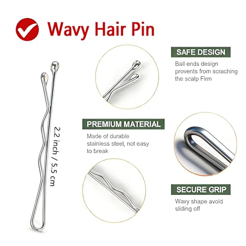100 Pcs Silver Bobby Pins - 2.2 Inch Non-Slip Hair Pins for All Types