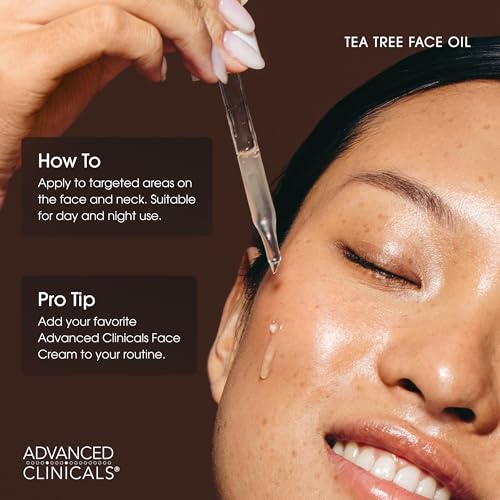 Advanced Clinicals Tea Tree Oil For Skin Facial Serum | Tea Tree Serum For Face With Vitamin E + Botanicals To Help Improve Appearance Of Large Pores & Skintone For Smoother Looking Skin, 1.8 Fl Oz