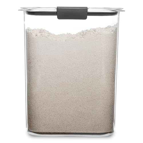 Rubbermaid Brilliance 16-Cup Airtight Food Storage Container with Lid, Clear/Grey - optimal for pantry organization, flour, sugar, and food storage