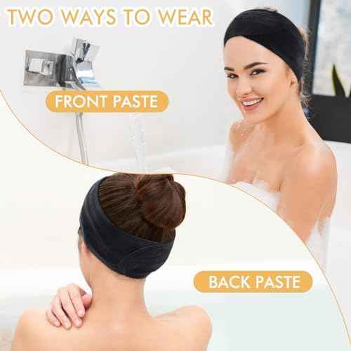 SINLAND Spa Headband for Women Ultra Soft Adjustable Makeup Hair Band with Magic Tape, Stretch Head Wrap for Bath, Shower, Facial Mask, Yoga