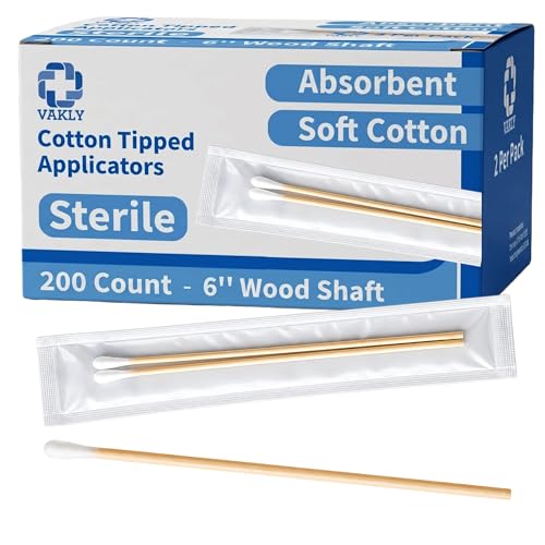 Vakly Sterile Cotton Tipped Applicators 6 Inch Wooden Swabs - 200 Pack