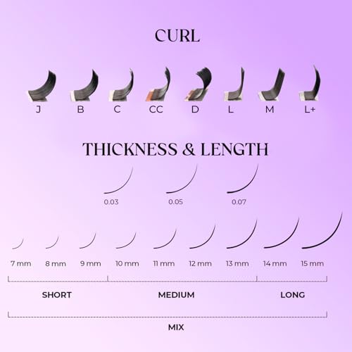 Mink Lash Extensions C Curl 0.07mm, 8-15mm Length, 16 Row Professional Tray