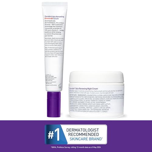 CeraVe Vitamin C Serum & Night Cream Set for Skin Brightening & Anti-Aging