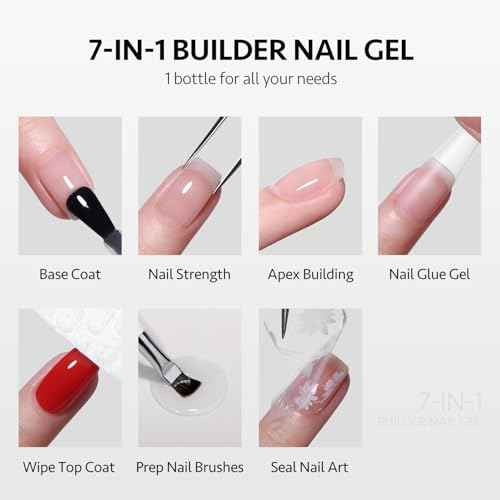 GAOY Clear Builder Gel for Nails, 16ml Rubber Base Builder Gel, Nail Strengthener in a Bottle, Soak Off Long Lasting UV Light Cure Nail Art DIY