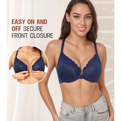 DotVol Women's Front Close Bra T Back Full Figure Underwire Plus Size Seamless Unlined Bra for Large Bust