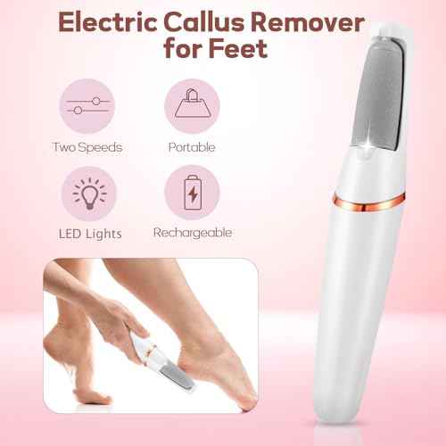 Electric Foot Callus Remover, Callus Remover for Feet Rechargeable Portable Pedicure Tool Kit, Smooth Pedicure Wand for Feet Care, Removes Dry Hard & Dead Skin Ideal Gift (White)