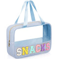 Seersucker Makeup Bag with Chenille Letters, Clear Design
