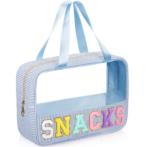 Seersucker Makeup Bag with Chenille Letters, Clear Design