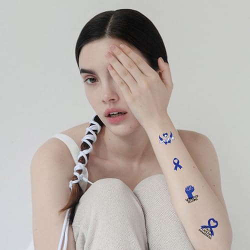 Blue Ribbon Cancer Awareness Temporary Tattoo Stickers, 30 Sheets
