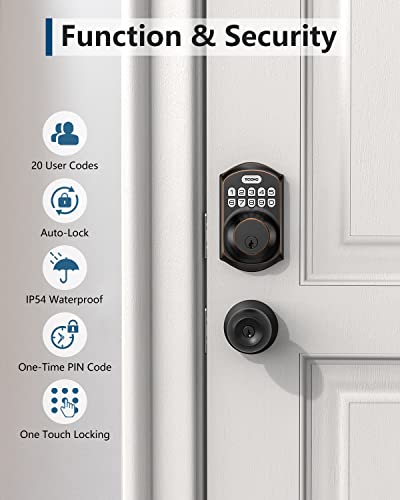 TEEHO TE001 Keyless Entry Door Lock with Keypad - Smart Deadbolt Lock for Front Door with 2 Keys - Auto Lock - Easy Installation - Oil-Rubbed Bronze