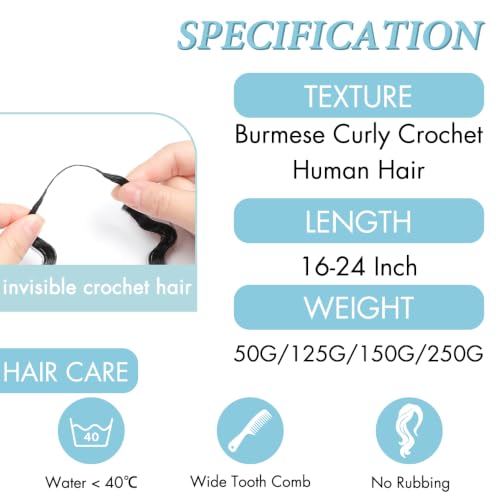EINbeauty 16 Inch Burmese Curly Crochet Human Hair Bundles 150g Natural Black