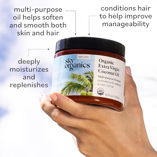 Sky Organics - Multipurpose Organic Coconut Oil for Skin & Hair, 16.9 fl oz - Extra Virgin Hair Oil & Body Moisturizer - Vitamins, Antioxidants & Fatty Acids - Vegan, Cruelty Free