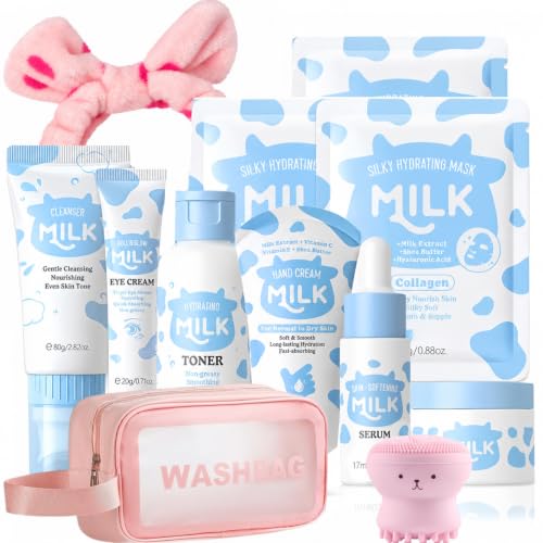 Kids & Teens Milk Skin Care Set - 12 Pieces Gentle Moisturizing Face & Body