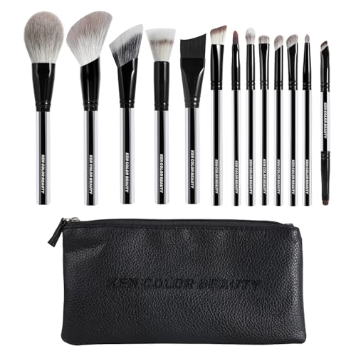 KENCOLOR Makeup Brush Set Professional with Case ? Premium Natural Hair Bristles Make up Brushes & High-End Soft Synthetic, Acrylic Handle, Dense & Non-Absorbent, for Flawless Application