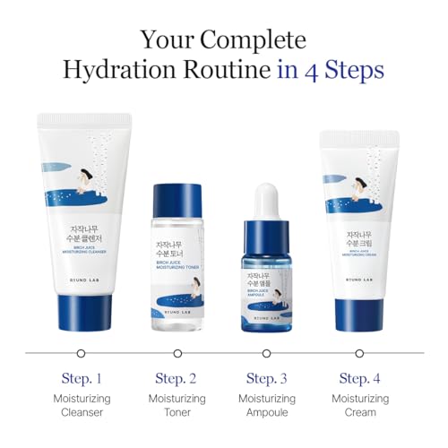 ROUND LAB Birch Juice Moisturizing Mini Skin Care Set - 4-Step Routine for Acne-Prone Skin