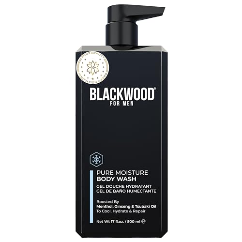 Blackwood For Men Pure Moisture Body Wash - Infused with Ginseng & Menthol - Natural Vegan Formula for Sensitive Skin and Workout Recovery - Sulfate Free, Paraben Free, & Cruelty Free (17 Oz)