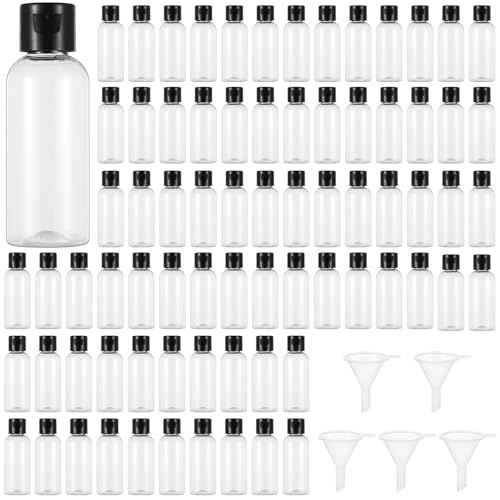 100 Pack 2 oz Plastic Empty Travel Bottles with Flip Cap 60ml Travel Size Containers Portable Leak Proof Clear Plastic Bottles Refillable Dispensing Bottles for Liquid Shampoo Lotion Black