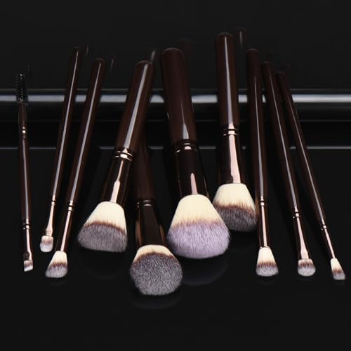 10-Piece Makeup Brush Set with Synthetic Bristles & Wooden Handles
