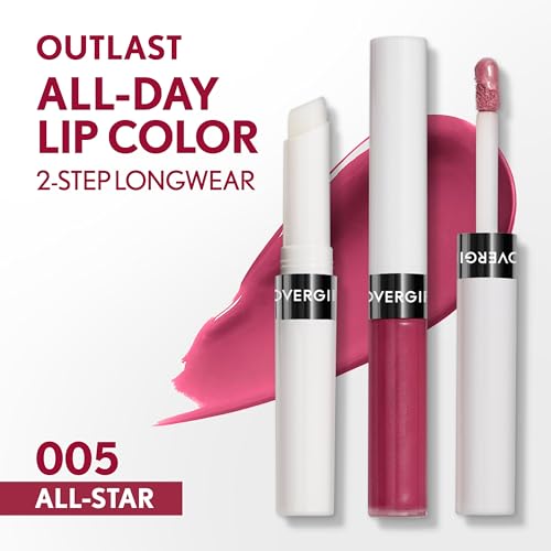 COVERGIRL Outlast All-Day, 005 All-Star, Lip Color, 24-Hour Wear, Hydrating Balm, Kiss-Proof, Moisturizing, Vegan Formula, 0.07oz/0.08oz